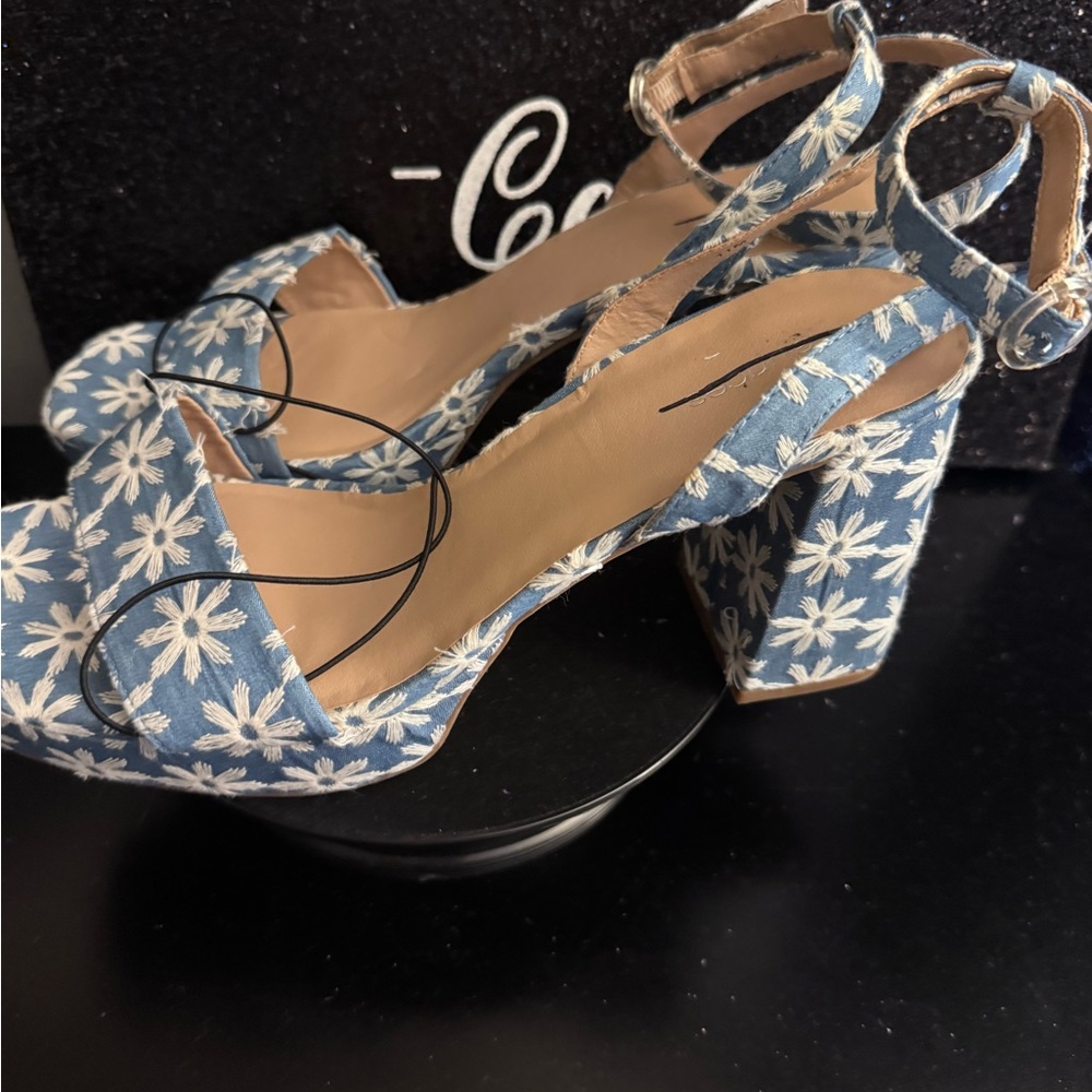 Chambray Denim Floral Sandals